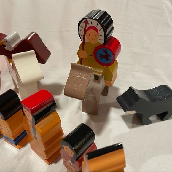 Hand painted indigenous American scene with Animals canoe teepee Buffalo eagle - Picture 5 of 16